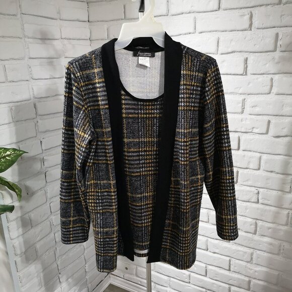 Julie Divina Ladies Size Small Lightweight Gold/Grey/Black Plaid Sweater Set 2pc - Picture 1 of 12